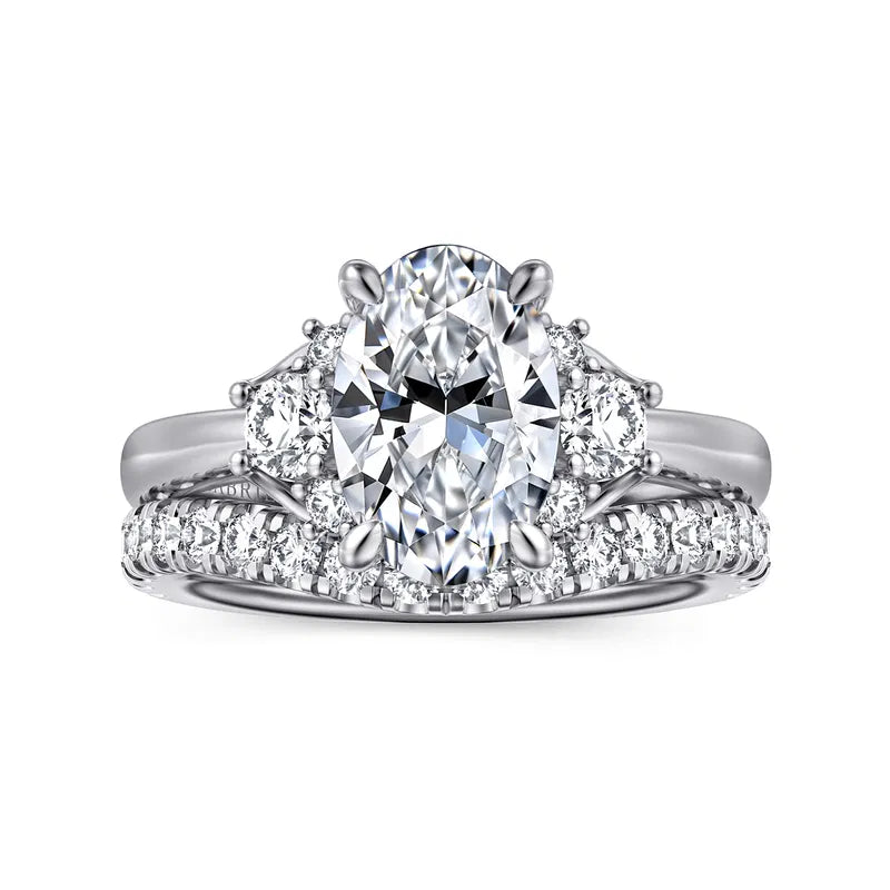 Gabriel & Co. Mattie Lotus White Gold Oval Cluster 2.00 Carat Diamond Engagement Ring Set 