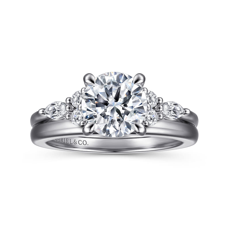 Gabriel & Co. "Avah" Diamond Cluster Engagement Ring Bridal Set ER16125R6W44JJ in 14K white gold