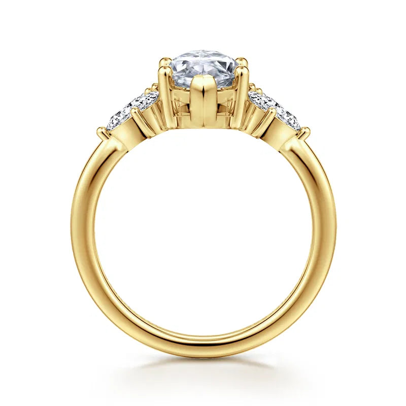 Gabriel & Co. Yellow Gold Bleine 2 Carat Center Marquise Diamond with Marquise Side Diamond Cluster Engagement Ring