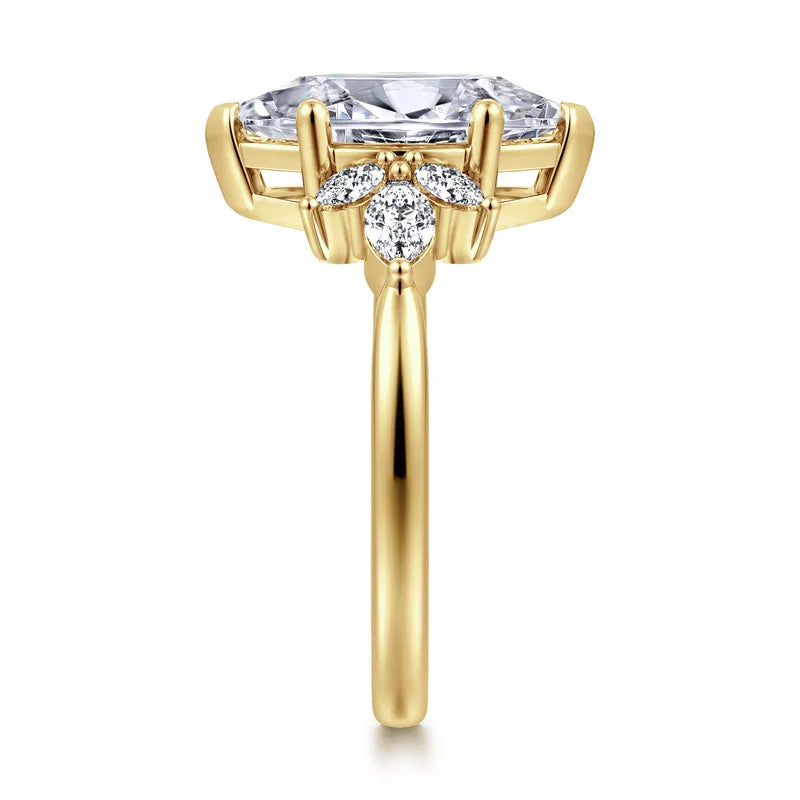 Gabriel & Co. Yellow Gold Bleine 2 Carat Center Marquise Diamond with Marquise Side Diamond Cluster Engagement Ring