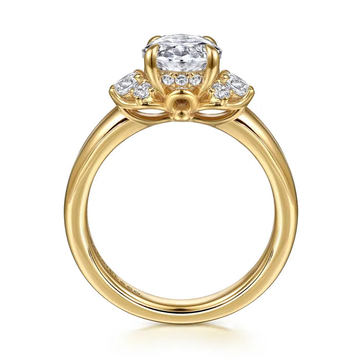 Gabriel & Co. Mattie Lotus Yellow Gold Oval Cluster 2.00 Carat Diamond Engagement Ring