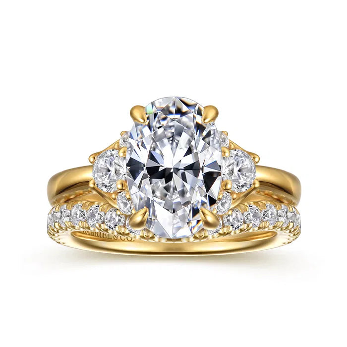 Gabriel & Co. Mattie Lotus Yellow Gold Oval Cluster 2.00 Carat Diamond Bridal Ring Set 