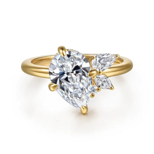 Gabriel & Co. Fame Yellow Gold Pear Shape Cluster 2.00 Carat Diamond with Marquise Accent Side Diamond Engagement Ring