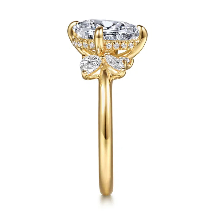 Gabriel & Co. Fame Yellow Gold Pear Shape Cluster 2.00 Carat Diamond with Marquise Accent Side Diamond Engagement Ring
