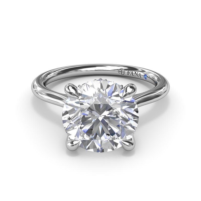 Fana Round Cut Four Prong White Gold Hidden Halo Solitaire Engagement Ring