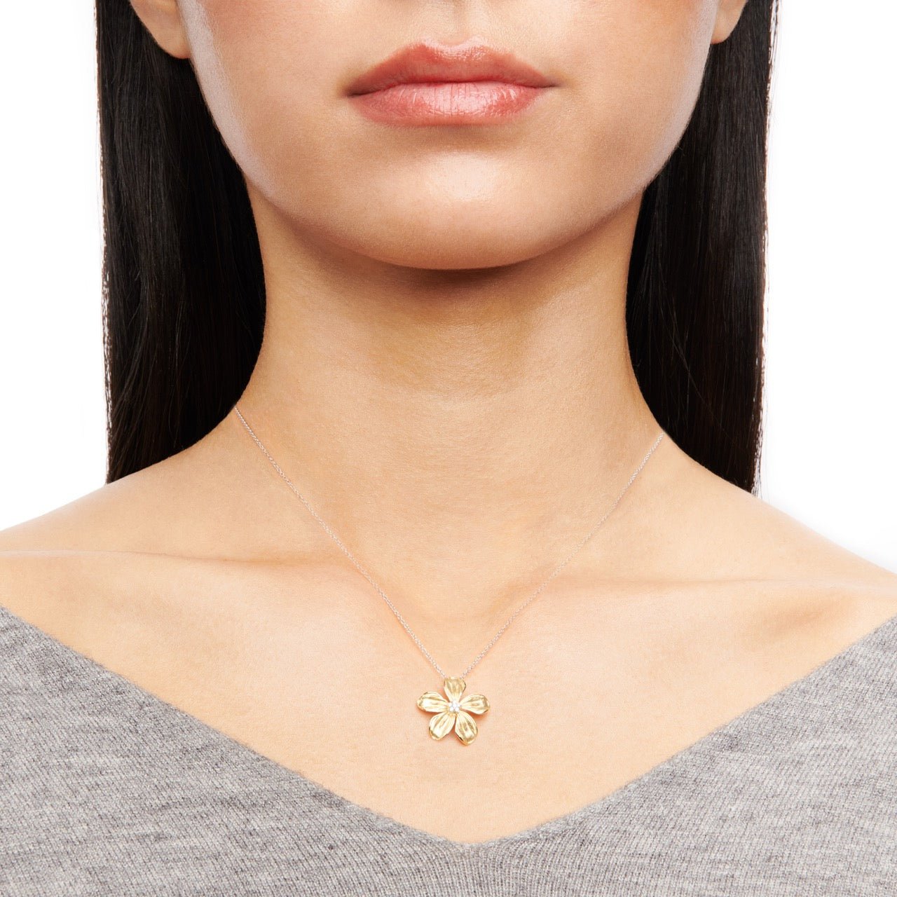 Simon G. Textured Flower Diamond Cluster Pendant on Model