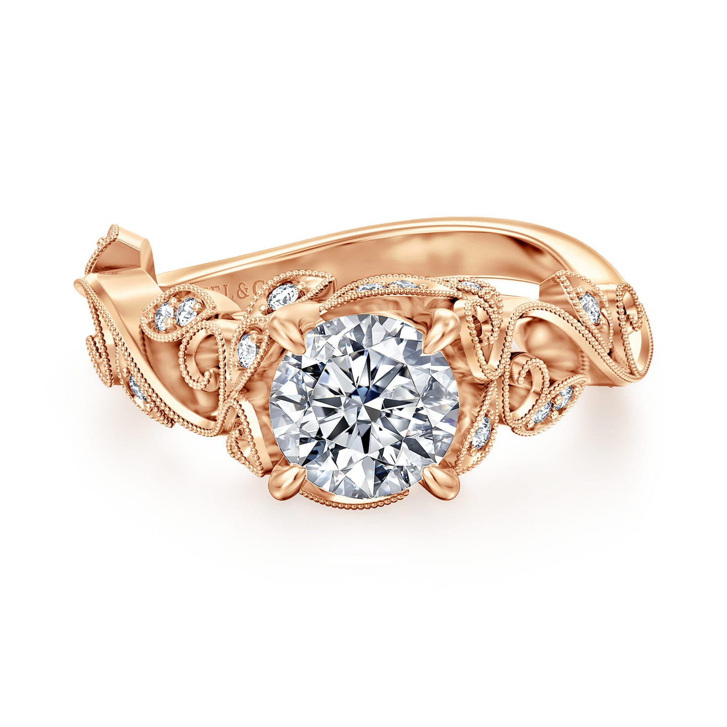 Gabriel & Co. Rose Gold Martedi Floral Style Diamond Engagement Ring