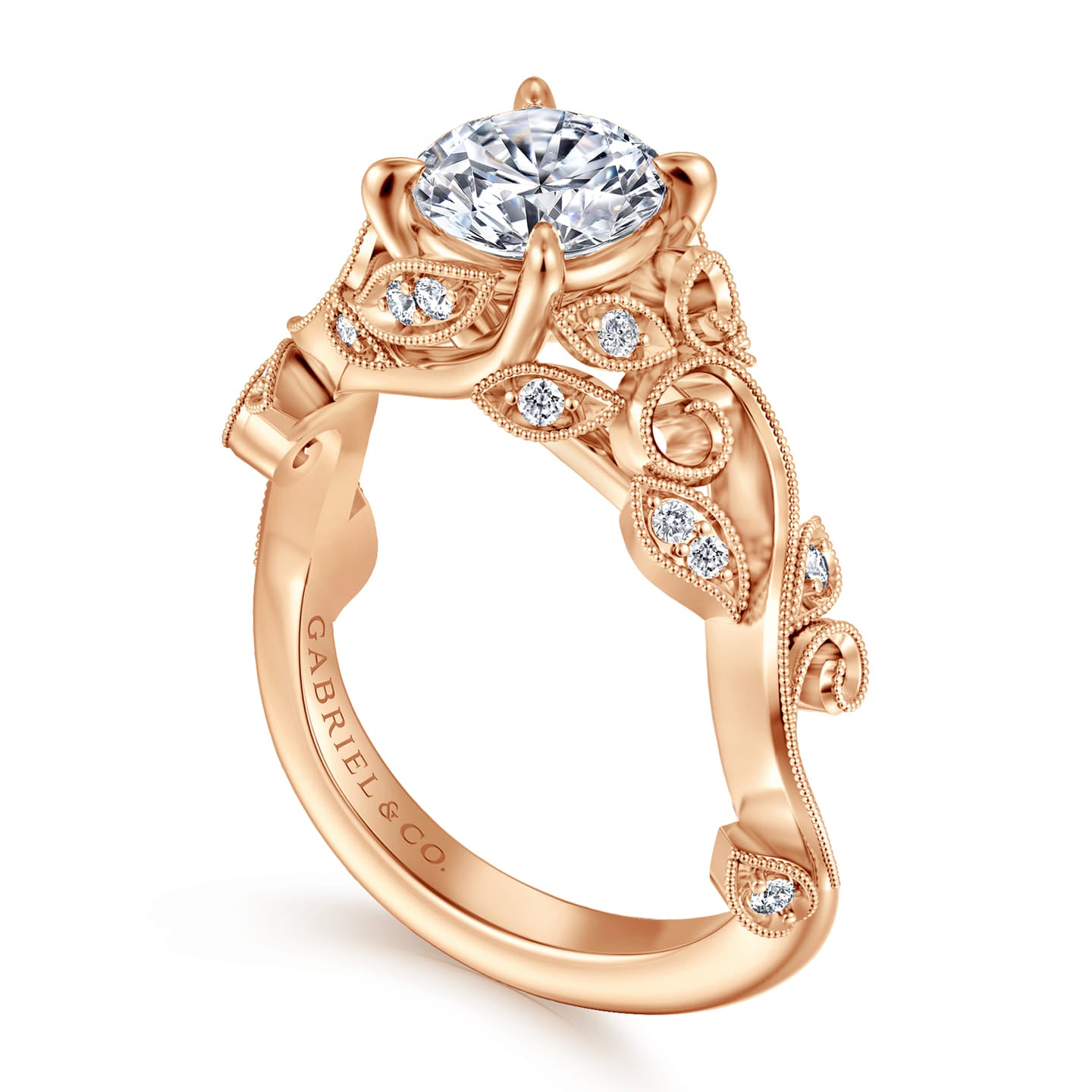 Gabriel & Co. Rose Gold Martedi Floral Style Diamond Engagement Ring