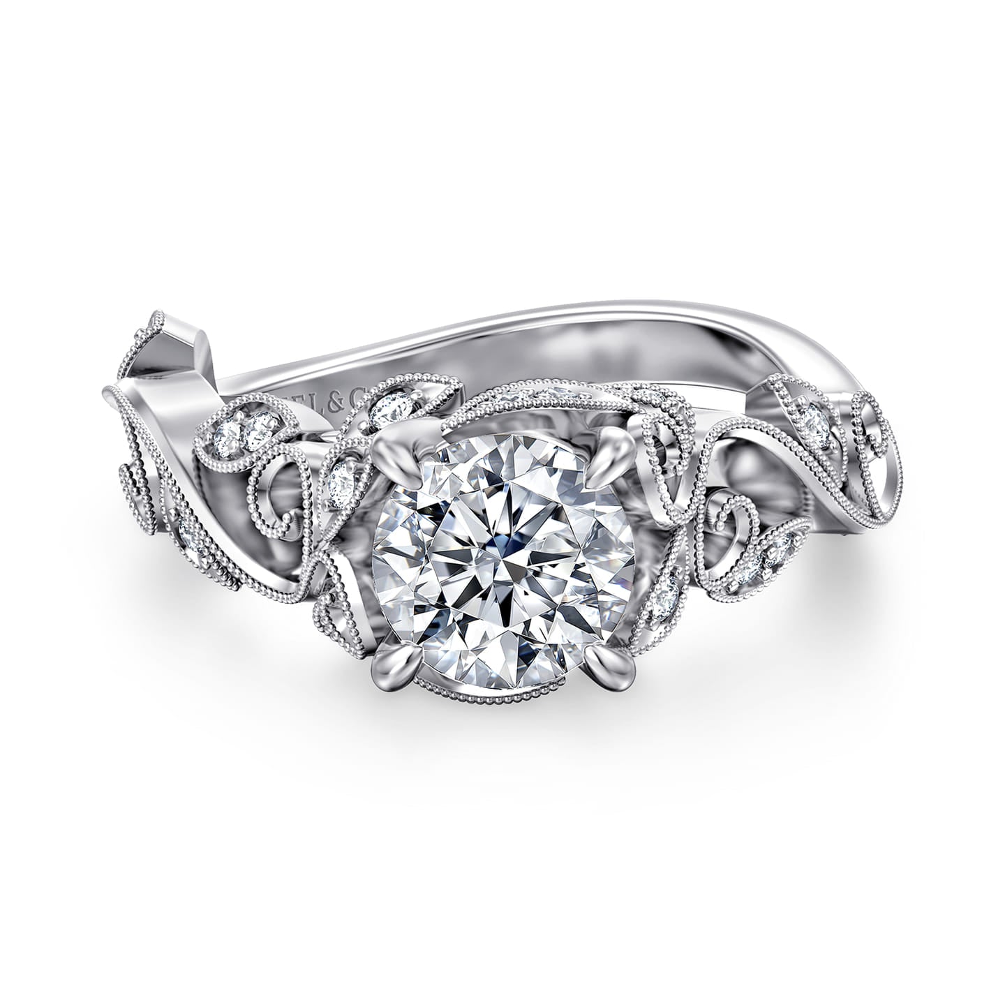 Gabriel & Co. White Gold Martedi Floral Style Diamond Engagement Ring