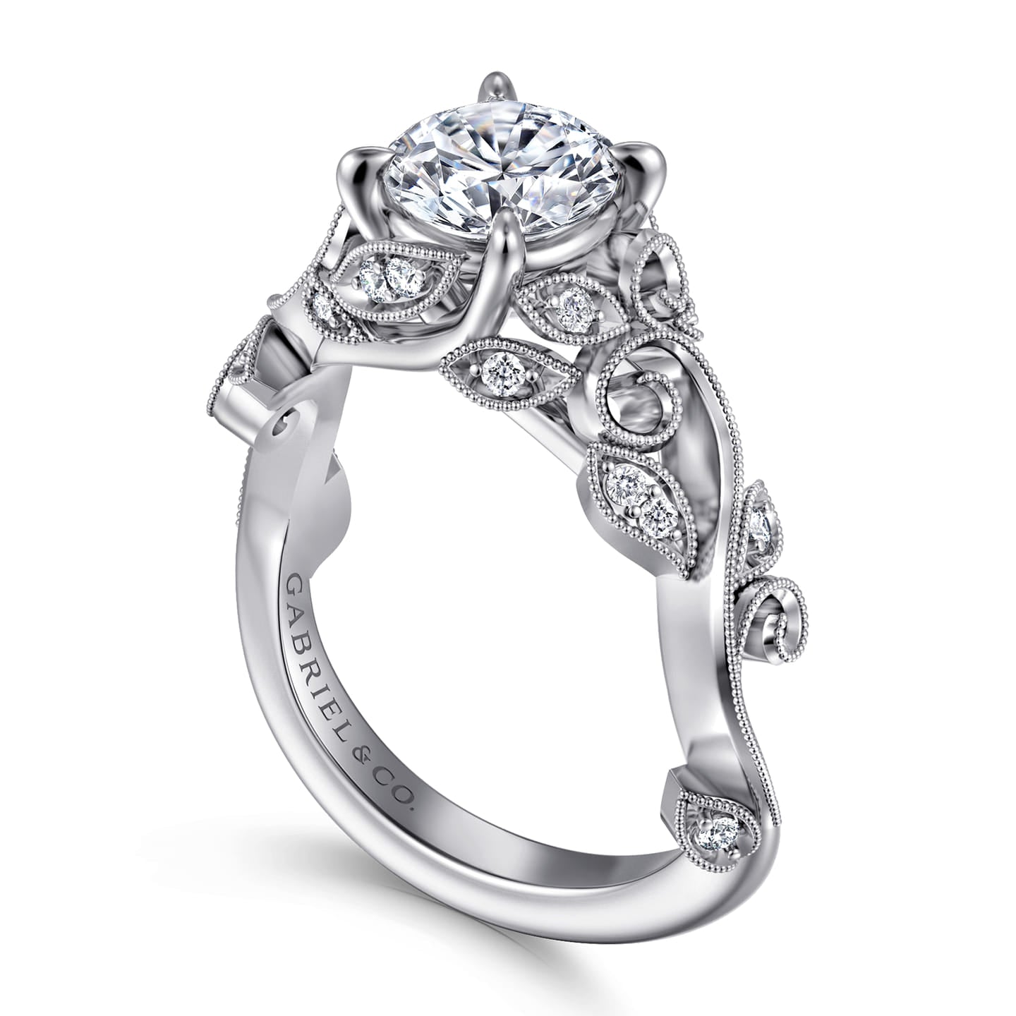 Gabriel & Co. White Gold Martedi Floral Style Diamond Engagement Ring