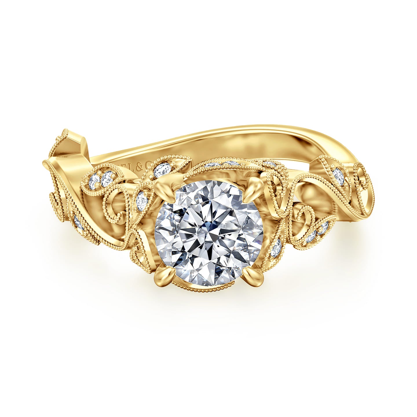 Gabriel & Co. Yellow Gold Martedi Floral Style Diamond Engagement Ring