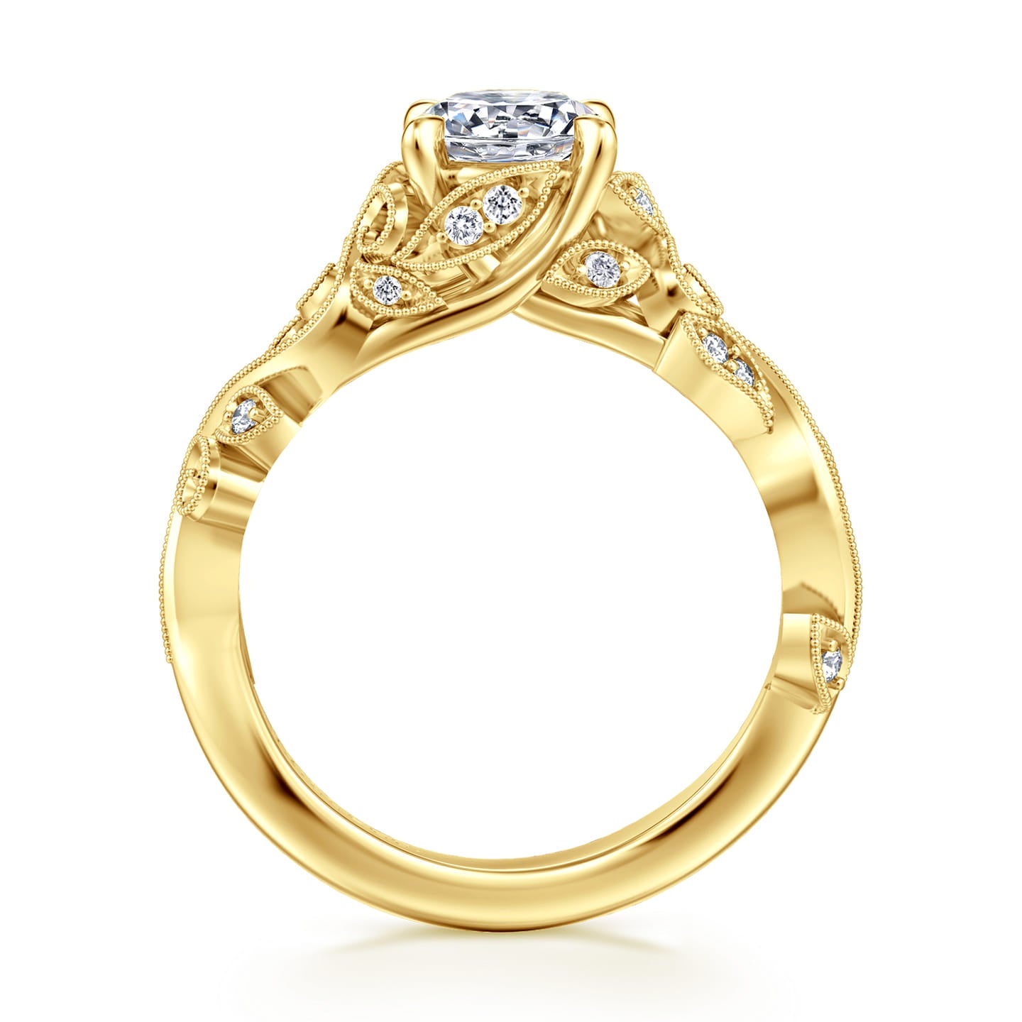 Gabriel & Co. Yellow Gold Martedi Floral Style Diamond Engagement Ring