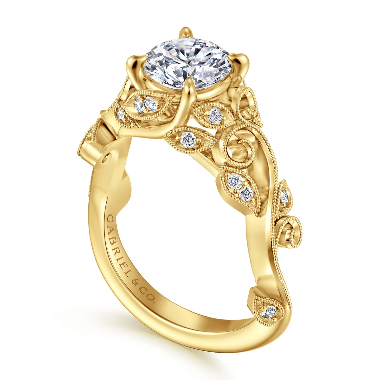 Gabriel & Co. Yellow Gold Martedi Floral Style Diamond Engagement Ring