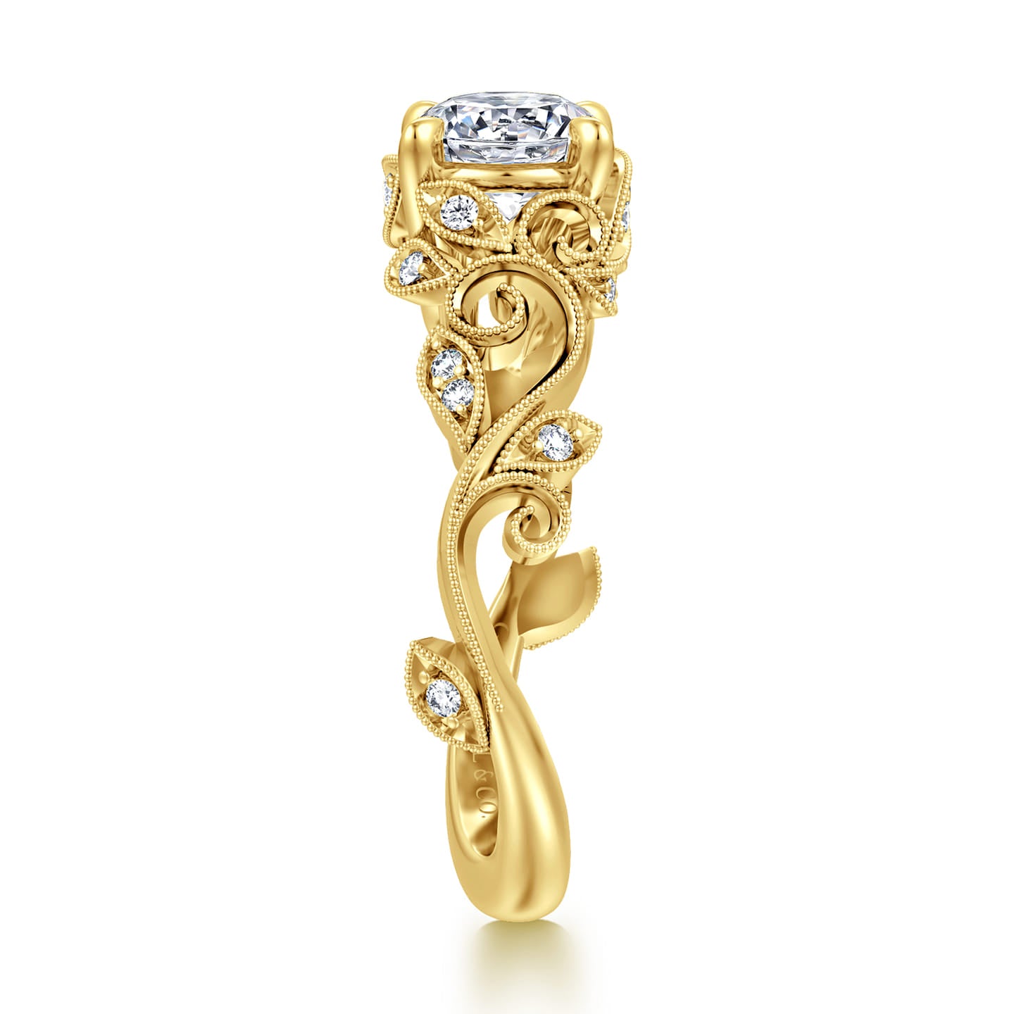 Gabriel & Co. Yellow Gold Martedi Floral Style Diamond Engagement Ring