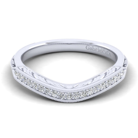 Gabriel & Co. "Abel" Vintage Style Curved Engraved Diamond Wedding Band