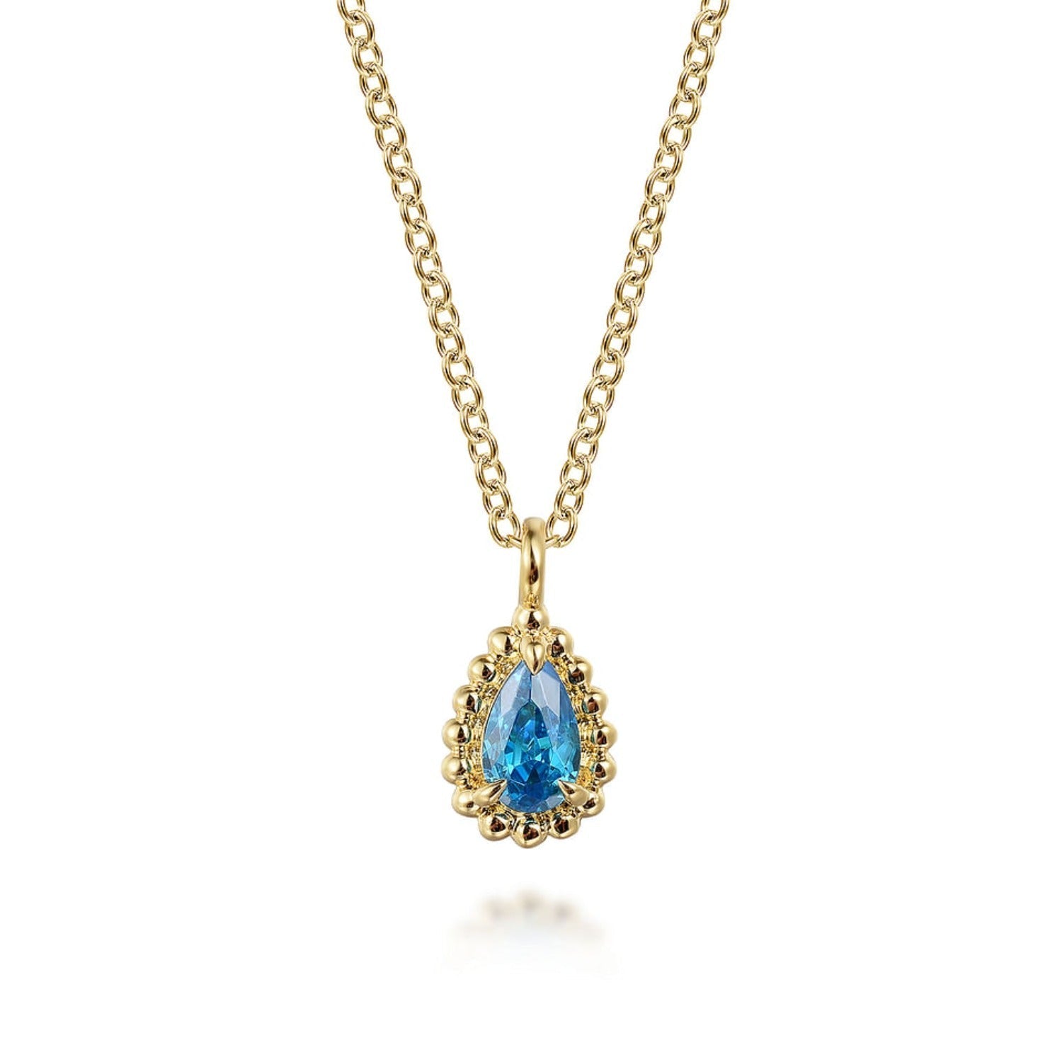 Gabriel & Co. Blue Topaz Bujukan Pear Shape Pendant Necklace