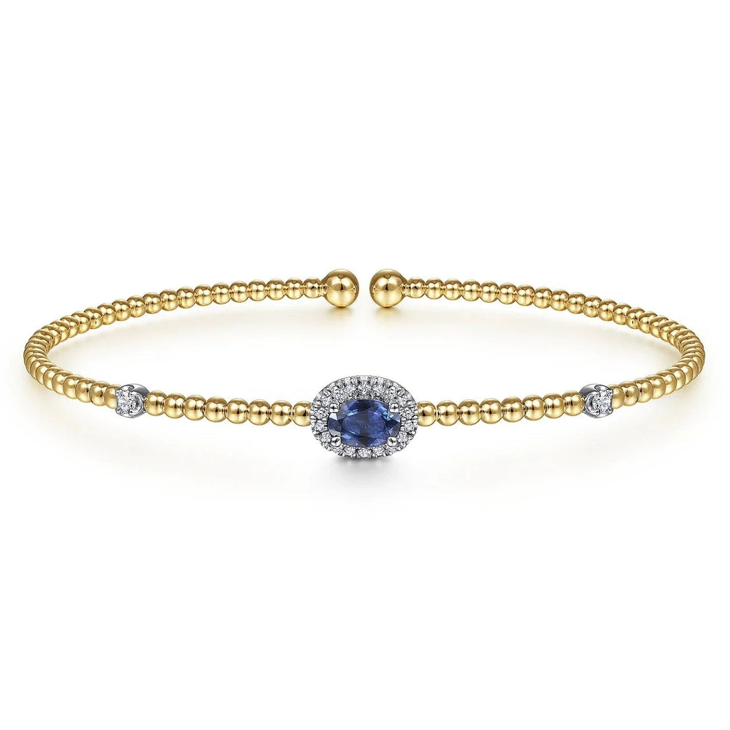Gabriel & Co. Bujukan Bead Cuff Diamond Halo Sapphire Bracelet