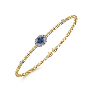 Gabriel & Co. Bujukan Bead Cuff Diamond Halo Sapphire Bracelet