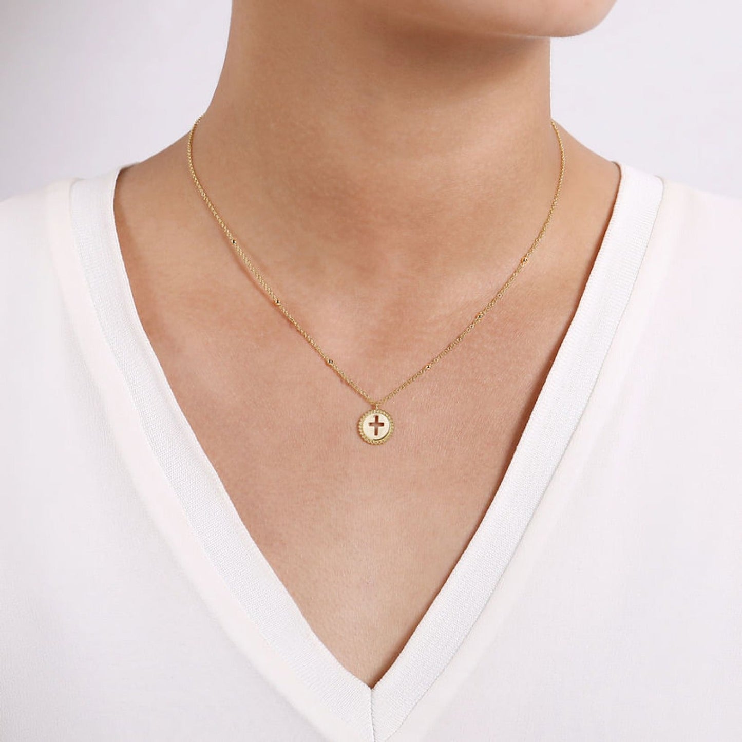 Gabriel & Co. Cutout Cross Pendant with Bujukan Bead Frame