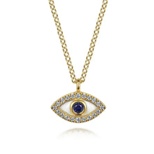 Load image into Gallery viewer, Gabriel &amp; Co. Diamond and Sapphire Evil-Eye Pendant Necklace with White Enamel

