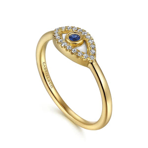 Gabriel & Co. Diamond and Sapphire Evil-Eye Ring with White Enamel
