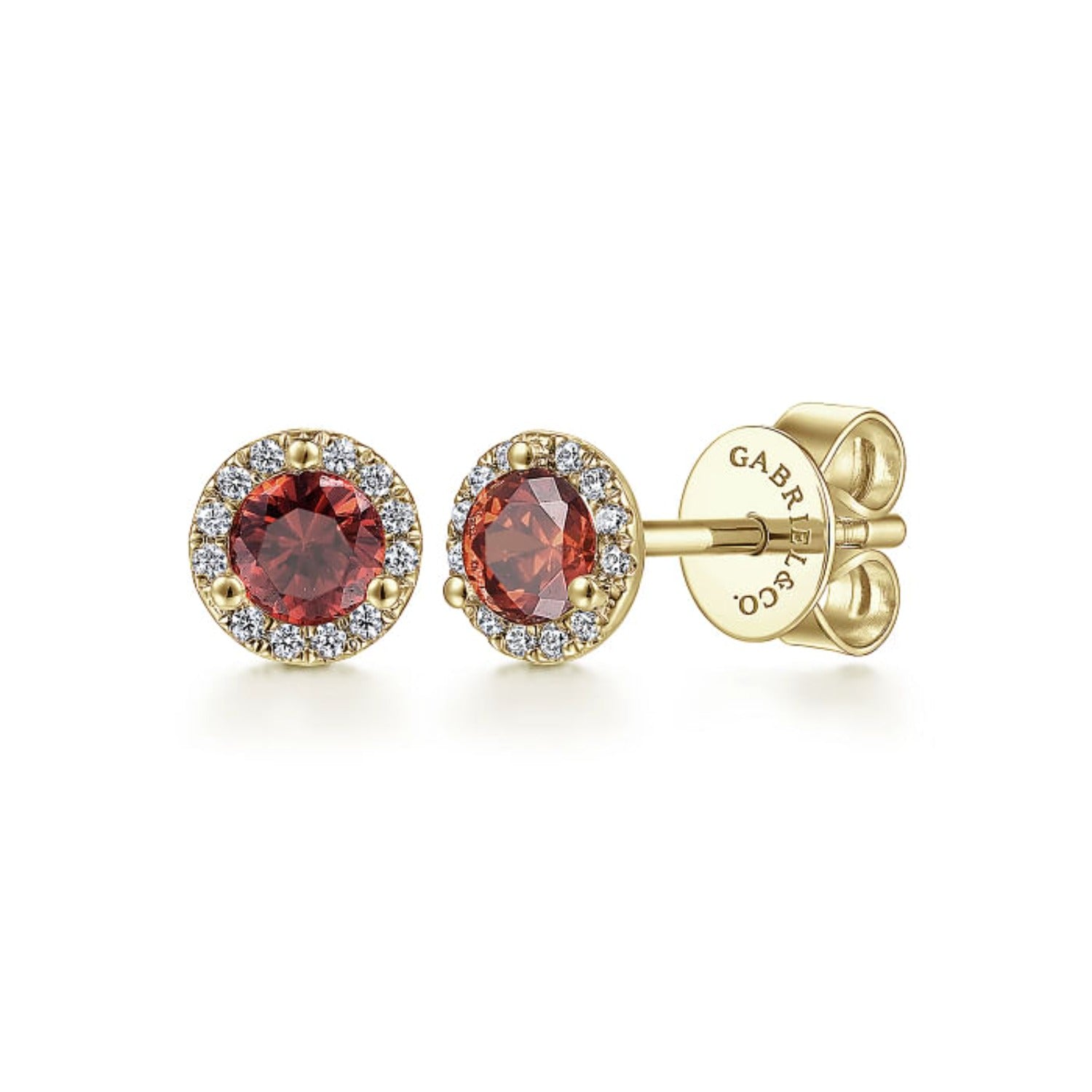 Gabriel & Co. Garnet & Diamond Halo Stud Earrings
