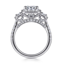 Load image into Gallery viewer, Gabriel &amp; Co. &quot;Gibson&quot; Three Stone Halo Diamond Engagement Ring
