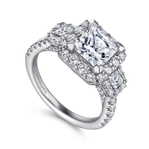 Gabriel & Co. "Gibson" Three Stone Halo Diamond Engagement Ring