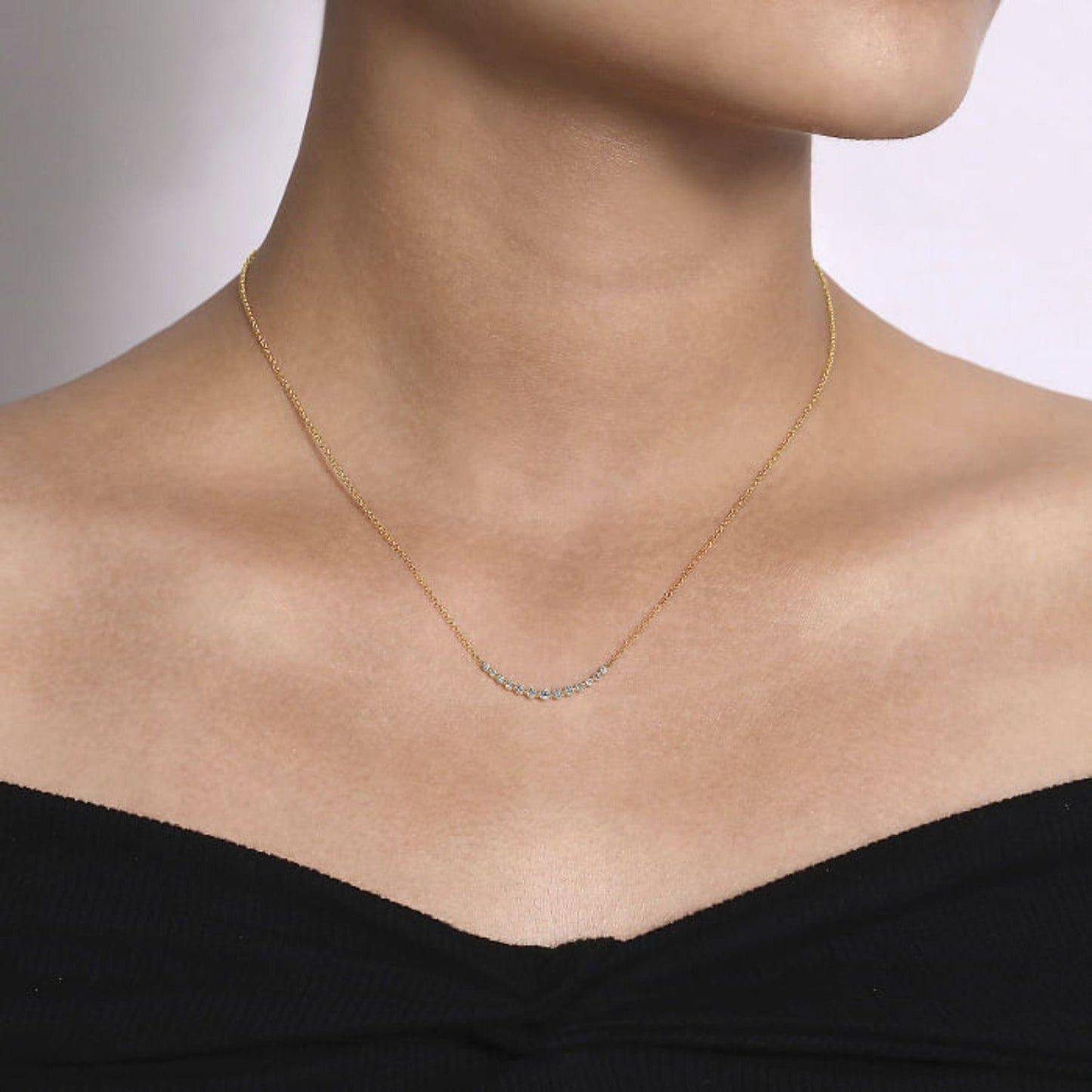 Gabriel & Co. "Indulgence" Graduating Diamond Curved Bar Necklace