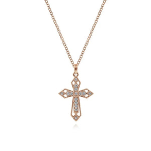 Gabriel & Co. Openwork Vintage Style Diamond Cross Necklace