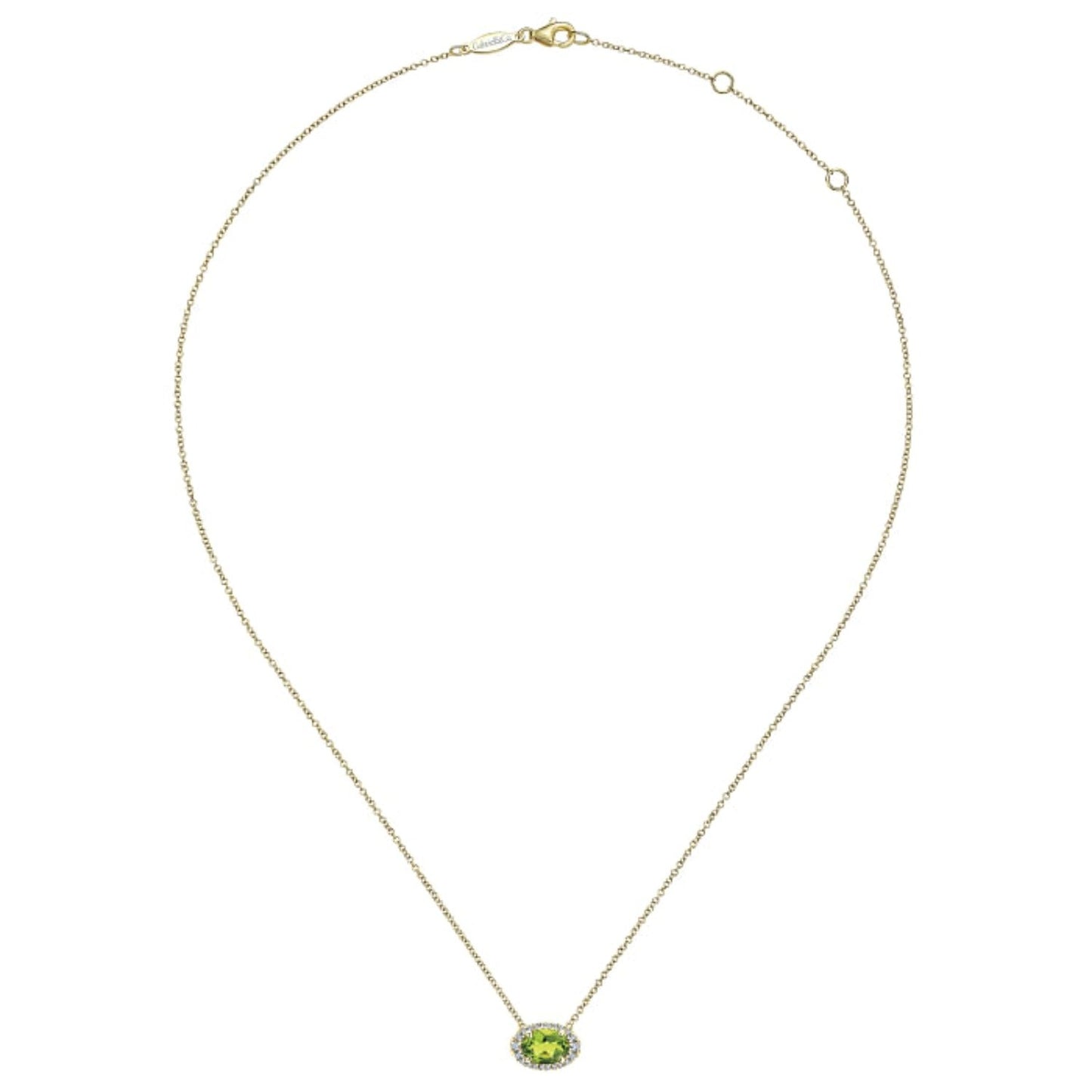 Gabriel & Co. Oval Cut Peridot & Diamond Halo Pendant
