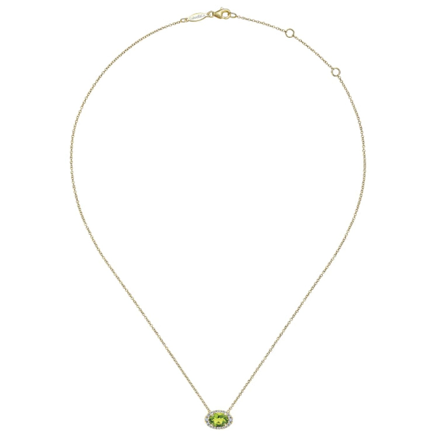 Gabriel & Co. Oval Cut Peridot & Diamond Halo Pendant