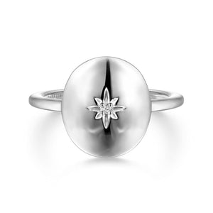 Gabriel & Co. Oval Medallion Ring with Diamond Star Center