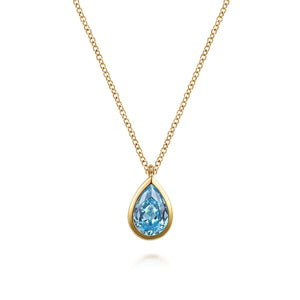 Gabriel & Co. Pear Shape Blue Topaz Pendant Necklace