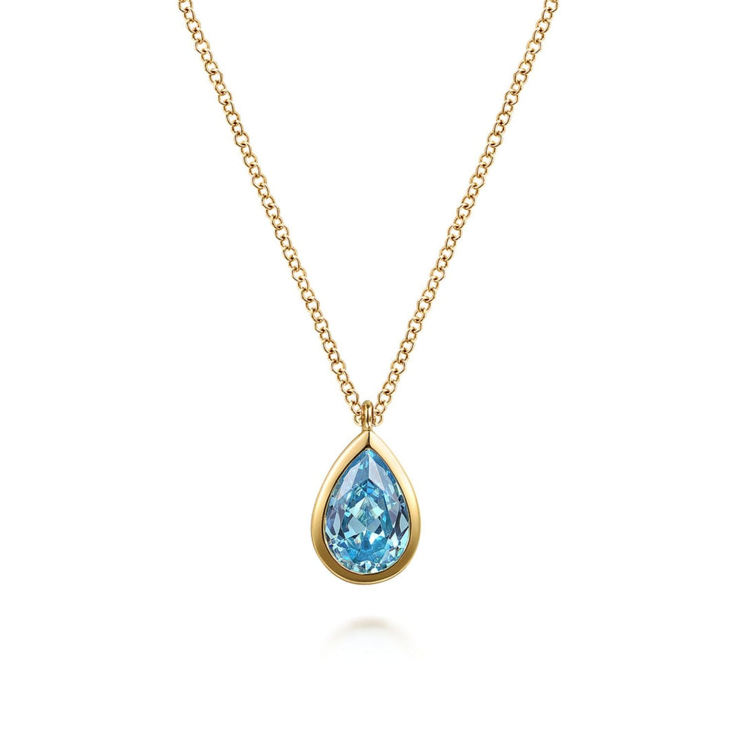 Gabriel & Co. Pear Shape Blue Topaz Pendant Necklace
