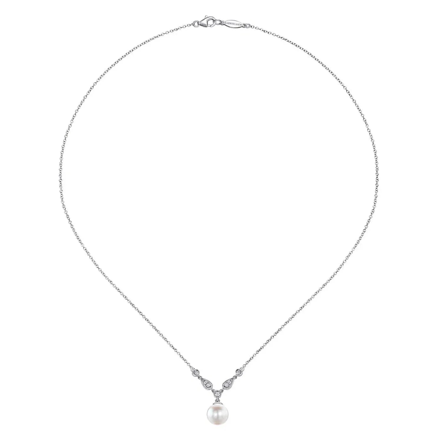 Gabriel & Co. White with White Pearl and Diamond Vintage Style Necklace