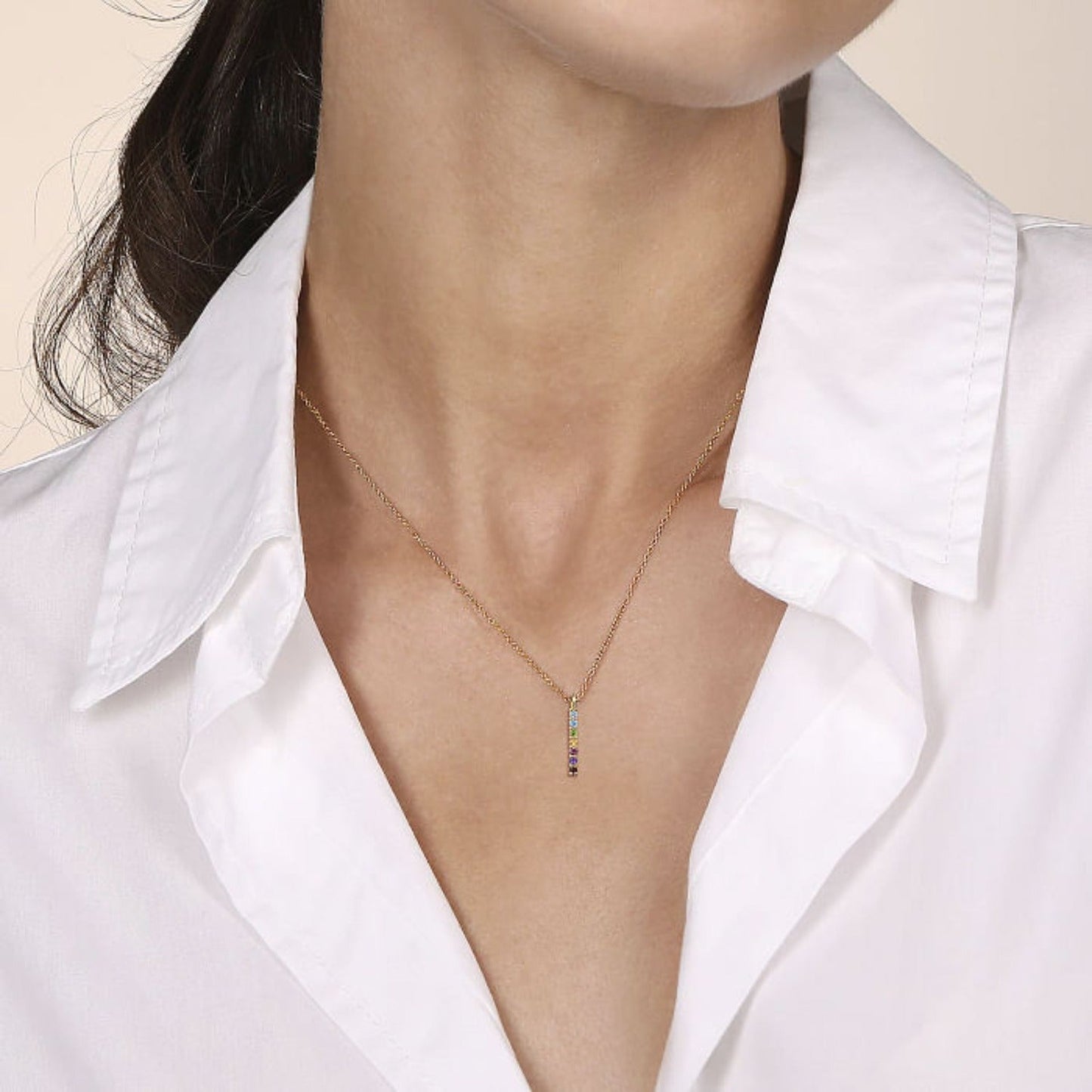 Gabriel & Co. Rainbow Color Gemstone Vertical Pendant