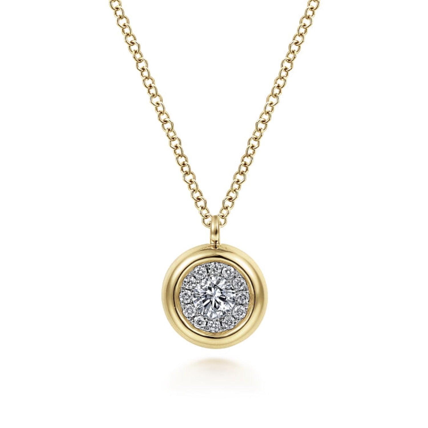 Gabriel & Co. Round Diamond Halo Pendant with Bezel Frame