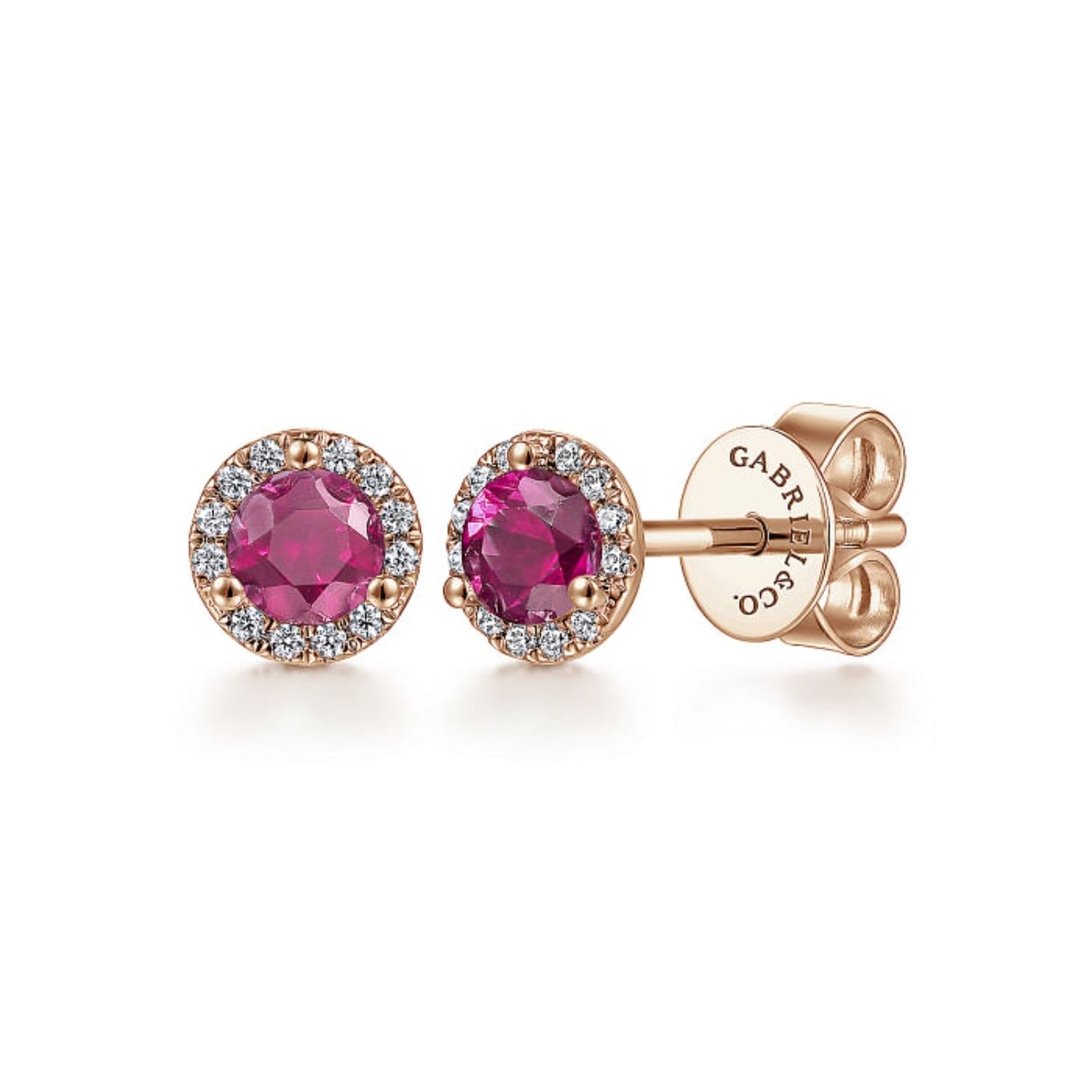 Gabriel & Co. Ruby & Diamond Halo Stud Earrings