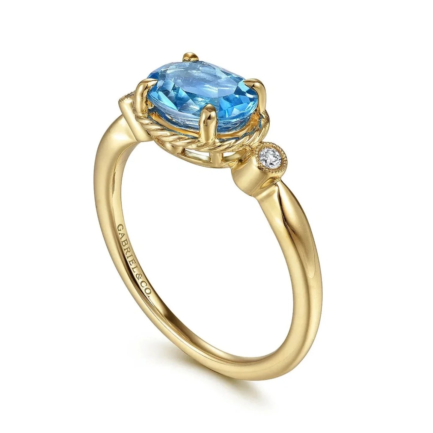 Gabriel & Co. Swiss Blue Oval Topaz Diamond Ring