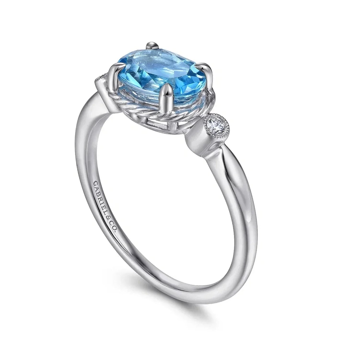 Gabriel & Co. Swiss Blue Oval Topaz Diamond Ring