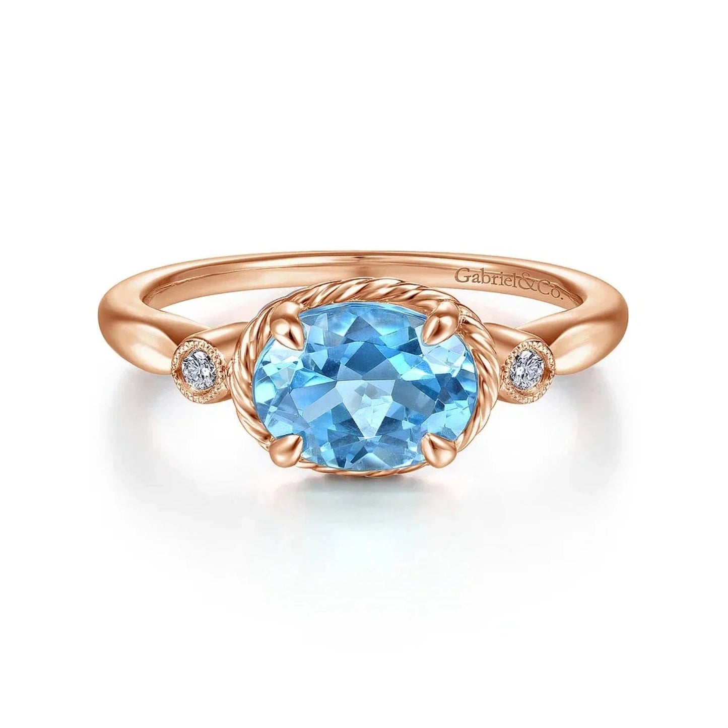 Gabriel & Co. Swiss Blue Oval Topaz Diamond Ring