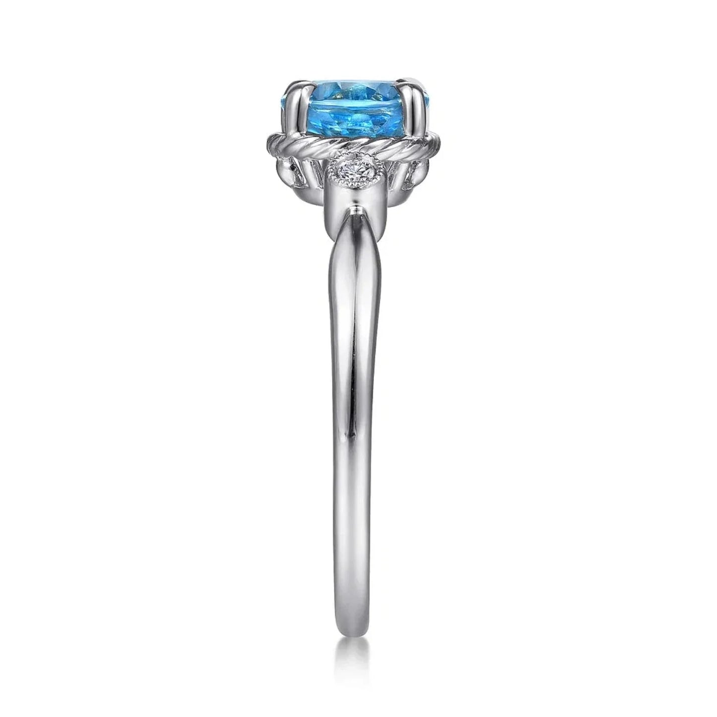 Gabriel & Co. Swiss Blue Oval Topaz Diamond Ring