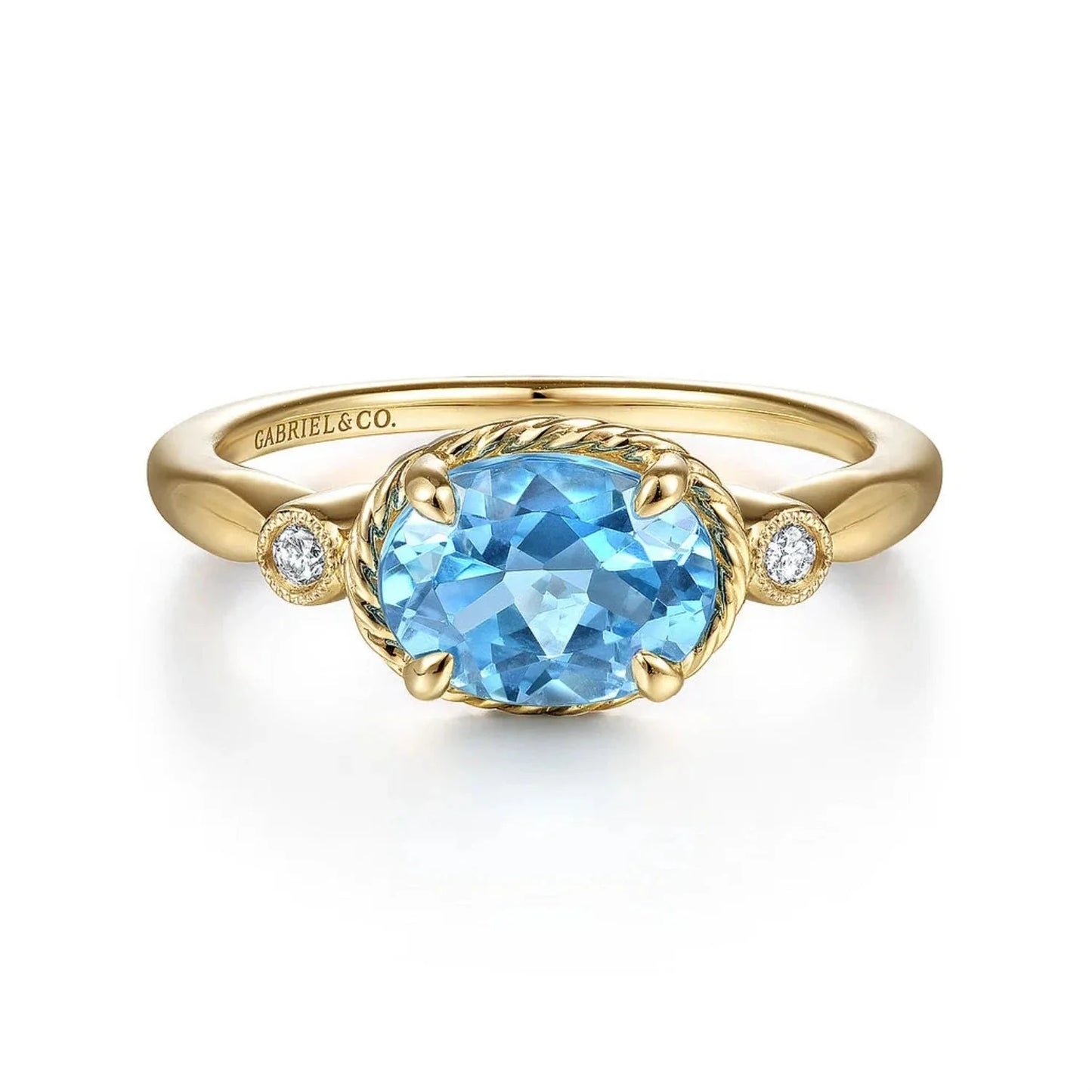 Gabriel & Co. Swiss Blue Oval Topaz Diamond Ring