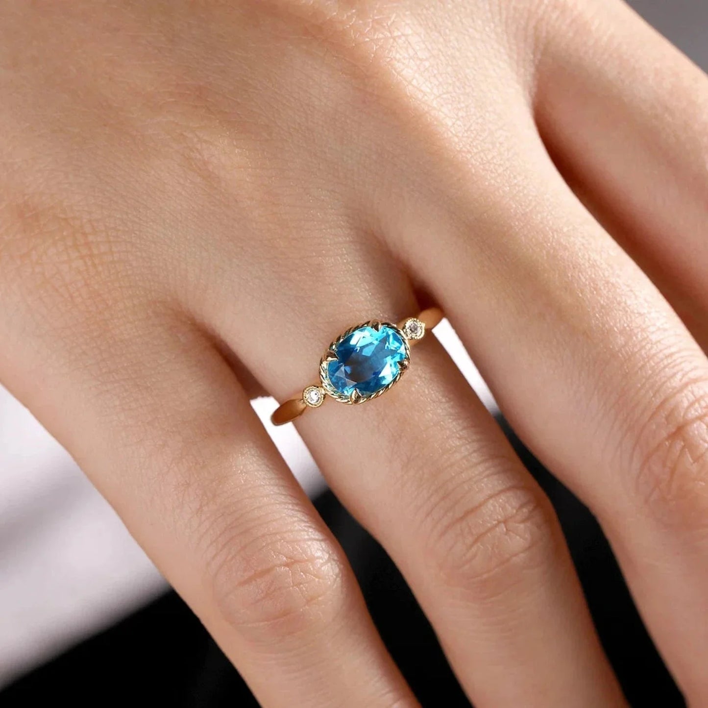 Gabriel & Co. Swiss Blue Oval Topaz Diamond Ring
