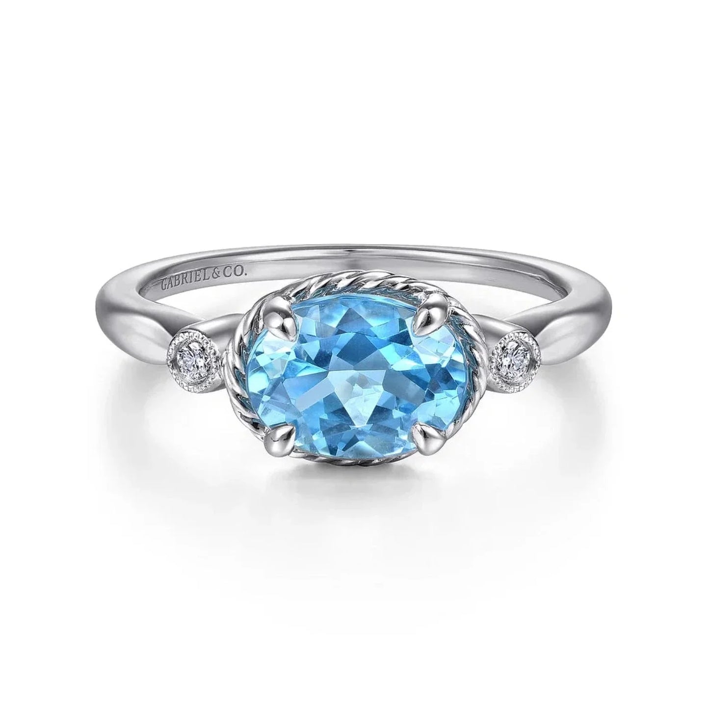Gabriel & Co. Swiss Blue Oval Topaz Diamond Ring