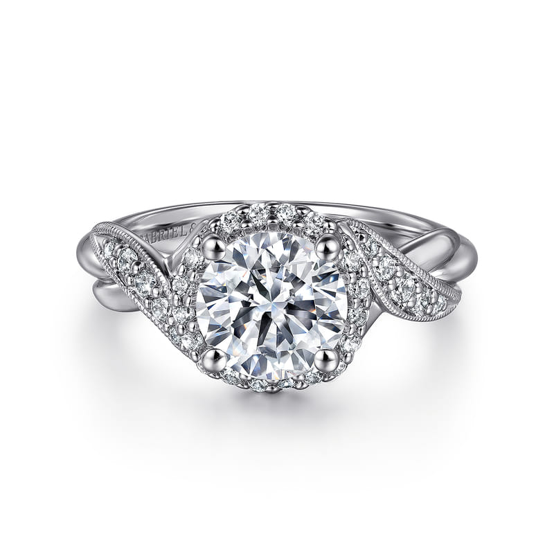 Gabriel & Co. White Gold Shae Luxe Crossover Halo Diamond Engagement Ring