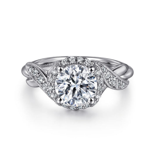 Gabriel & Co. White Gold Shae Luxe Crossover Halo Diamond Engagement Ring