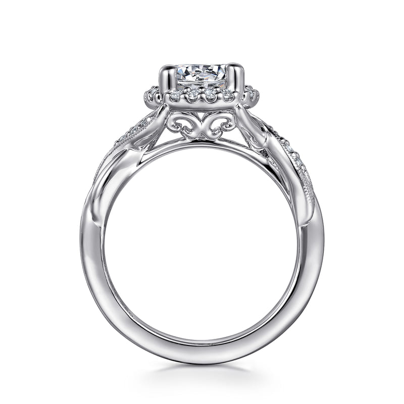 Gabriel & Co. White Gold Shae Luxe Crossover Halo Diamond Engagement Ring