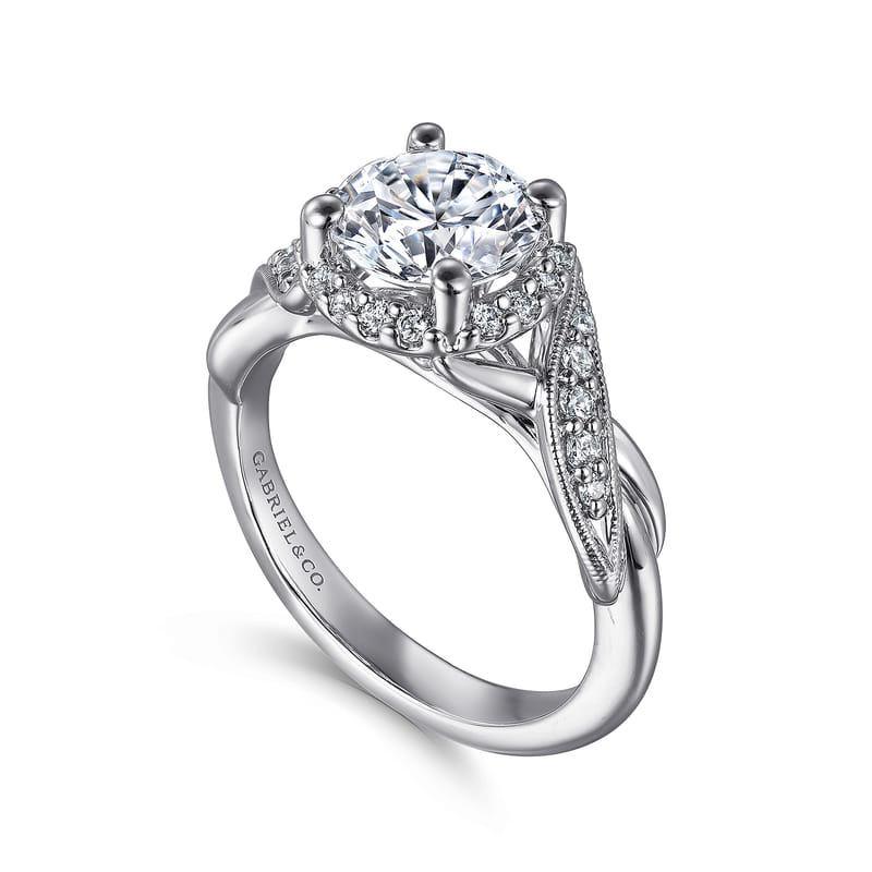Gabriel & Co. White Gold Shae Luxe Crossover Halo Diamond Engagement Ring